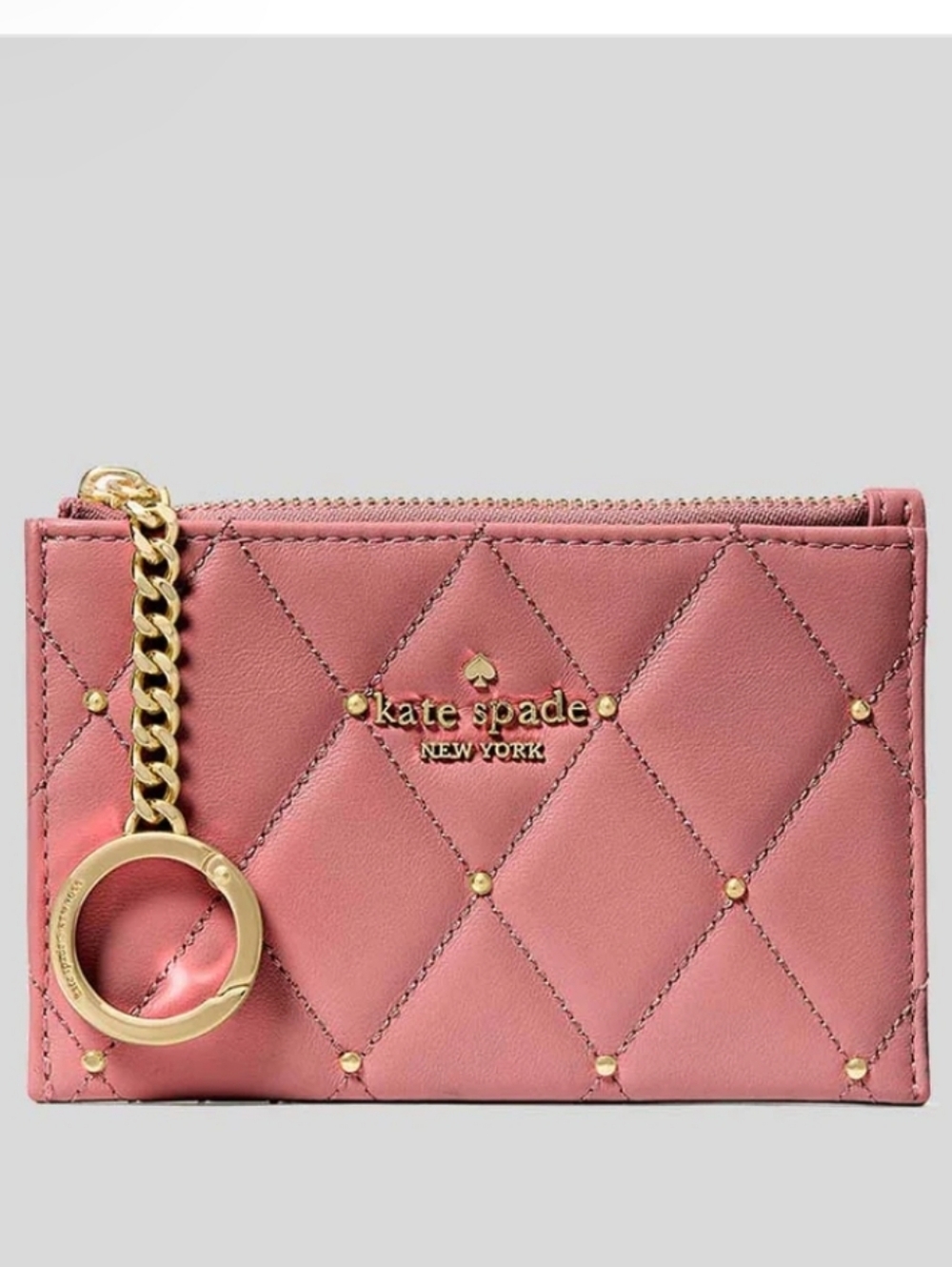 kate spade Quilted Pink Leather Card Case with Key Ring Nwt
